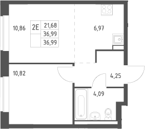 Планировка: Евродвушка 37 м² в ЖК «Новое Видное»