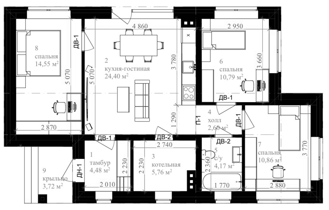 Планировка: Коттедж 81,3 м² в ЖК «Коттеджный поселок Софьино-2»