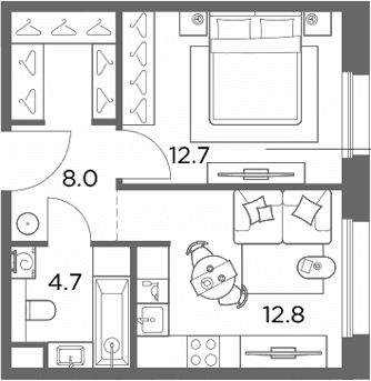 Планировка: 1-комнатная квартира 38,2 м² в ЖК «Станиславский»