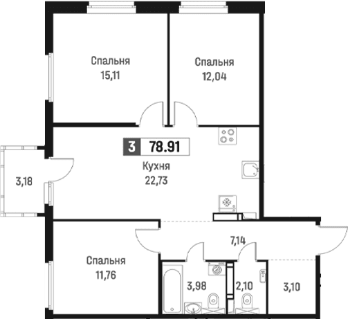 Планировка: Квартира евро-4 78 м² в ЖК «Максималист»
