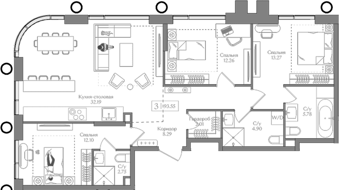 Планировка: Квартира евро-4 93,6 м² в ЖК «Преображенская площадь»