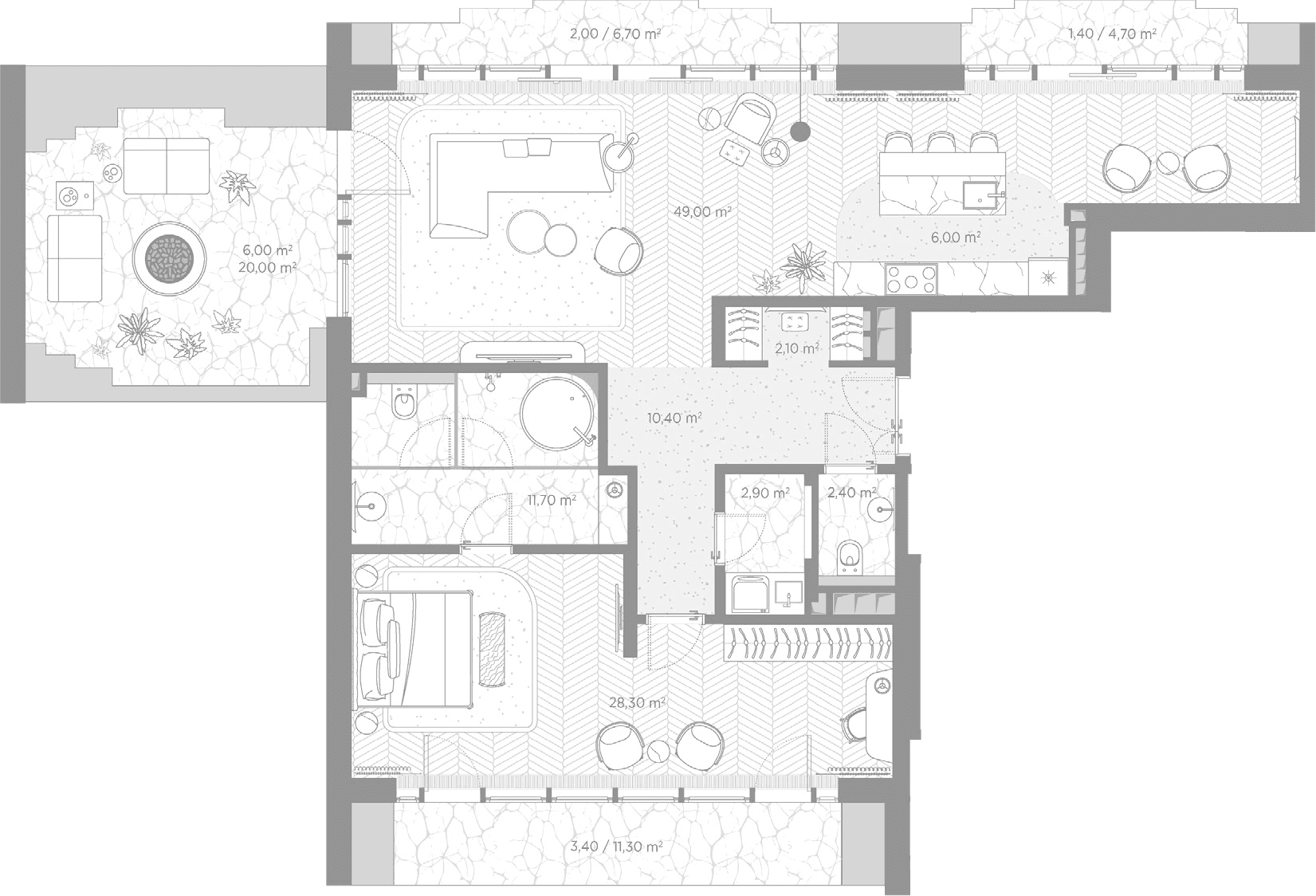 Планировка: 1-комнатная квартира 112,8 м² в ЖК «Николь»