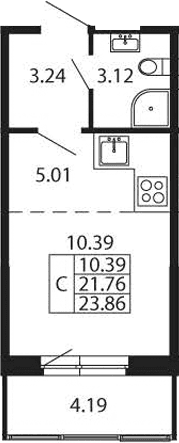 Планировка: Студия 21,8 м² в ЖК «Полис Новоселье»