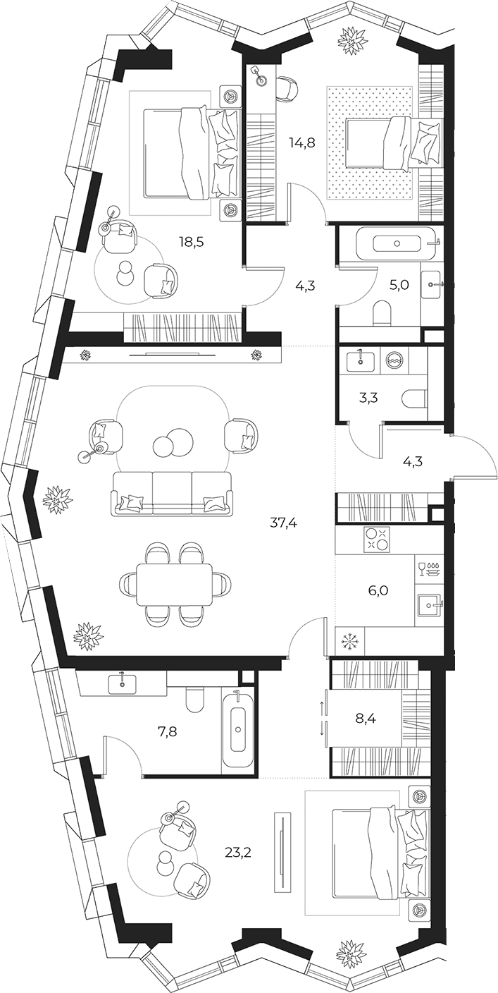 Планировка: Квартира евро-4 133 м² в ЖК «МАСТЕРС»