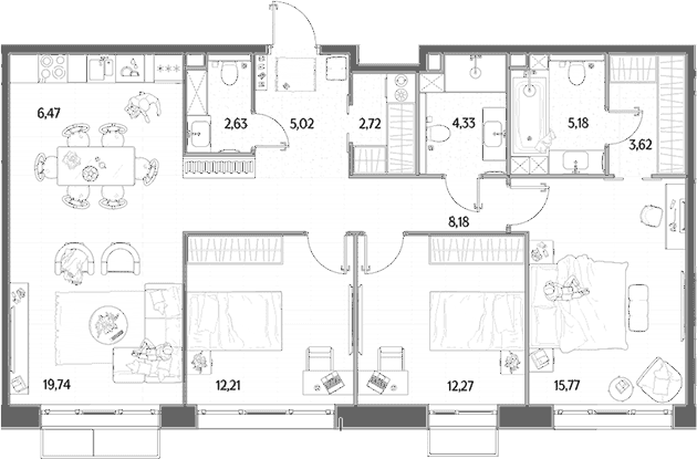 Планировка: Квартира евро-4 98,1 м² в ЖК «МЫС»