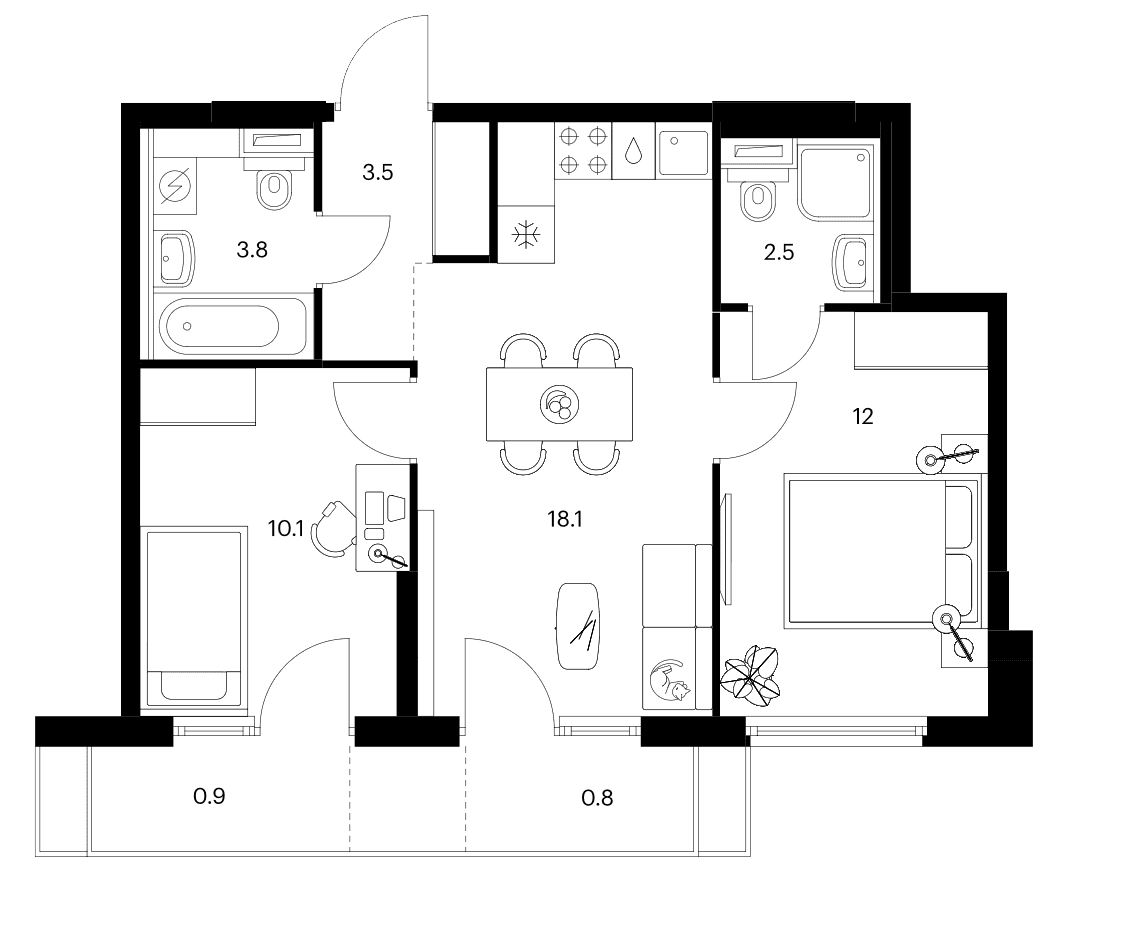 Планировка: 2-комнатная квартира 50 м² в ЖК «Бусиновский парк»