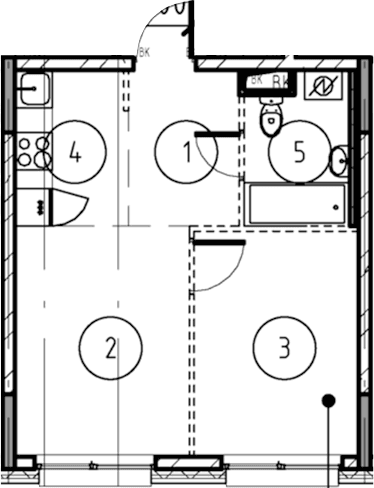 Планировка: 1-комнатная квартира 32,6 м² в ЖК «Форевиль»