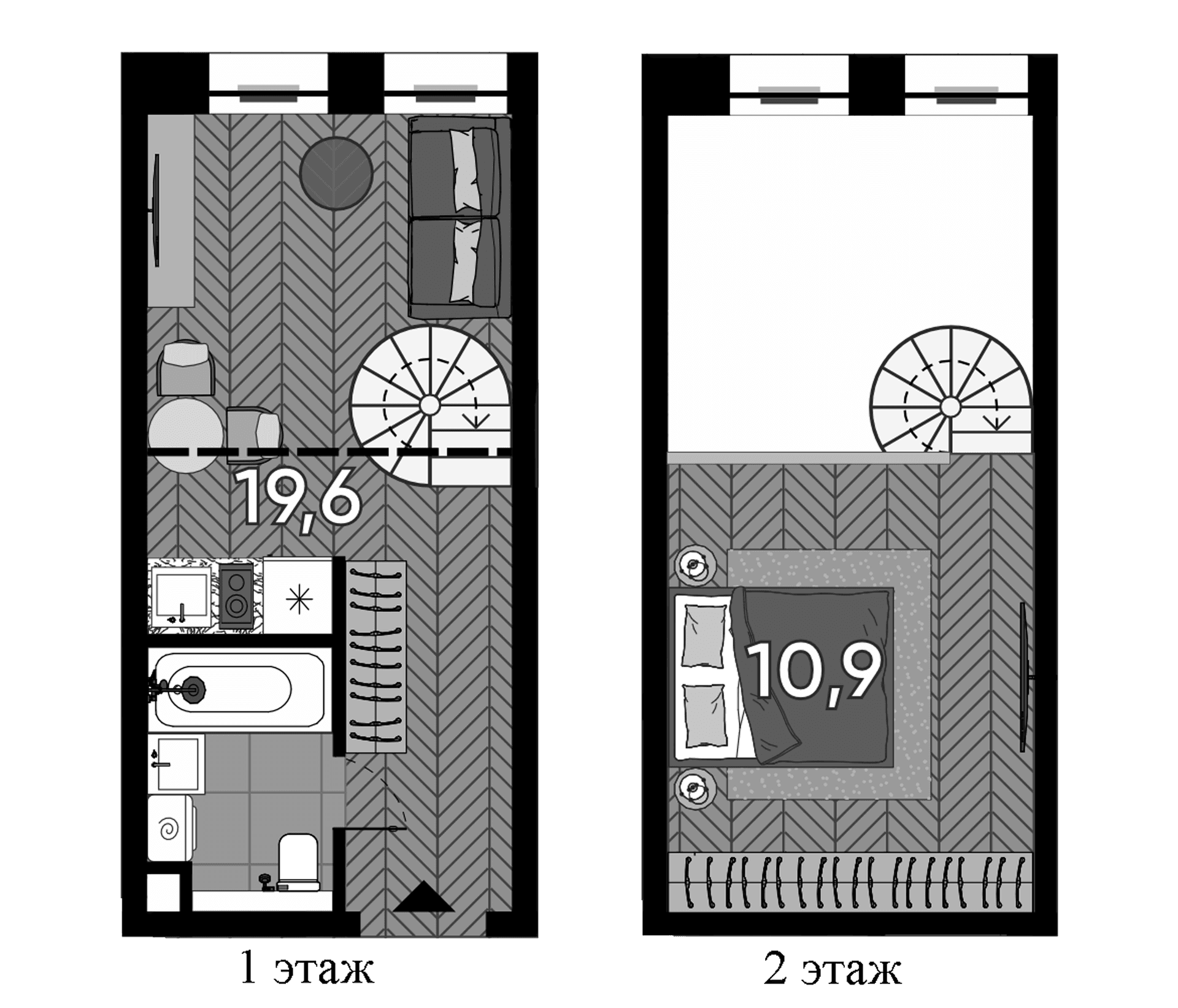 Планировка: Студия 27,4 м² в ЖК «Зорге, 9»