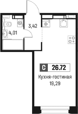 Планировка: Студия 26,7 м² в ЖК «Максималист»