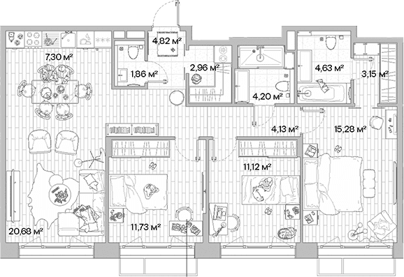 Планировка: Квартира евро-4 91,9 м² в ЖК «МЫС»