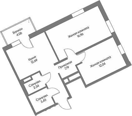 Планировка: 2-комнатная квартира 55,3 м² в ЖК «Рощино Резиденс»