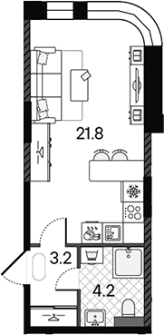 Планировка: Студия 29,2 м² в ЖК «МАРК»