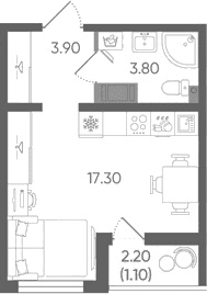 Планировка: Студия 25 м² в ЖК «Цветной город»