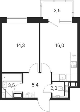 Планировка: 1-комнатная квартира 41,2 м² в ЖК «М36»
