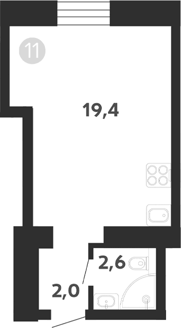 Планировка: Студия 24 м² в ЖК «Седова, 99»