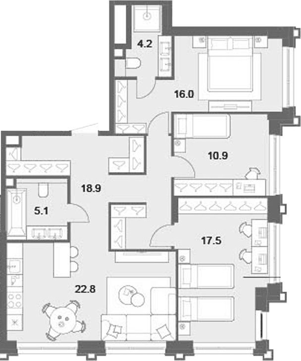 Планировка: Квартира евро-4 95,4 м² в ЖК «ОМ Ботанический»