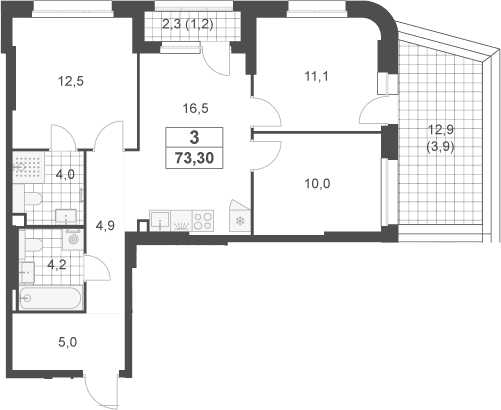 Планировка: Квартира евро-4 68,2 м² в ЖК «Южные сады»