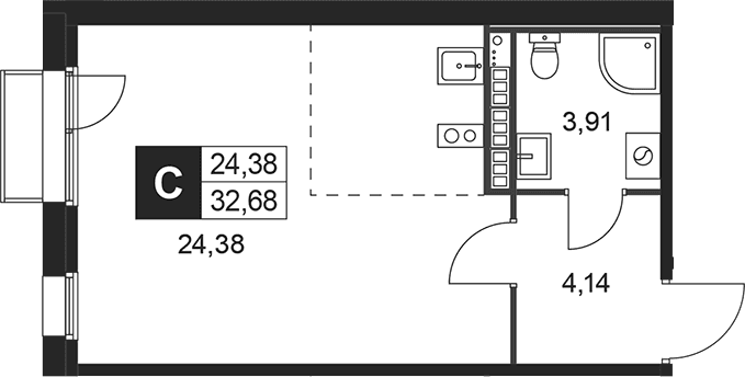 Планировка: Студия 32,4 м² в ЖК «Слобода»