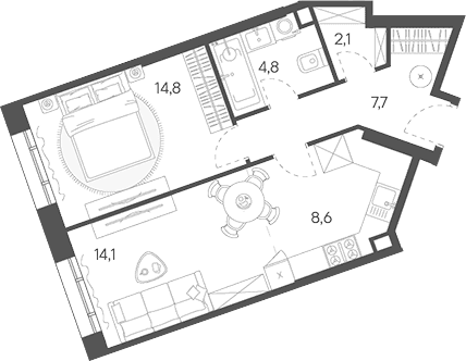 Планировка: Евродвушка 52,1 м² в ЖК «Родина Переделкино»