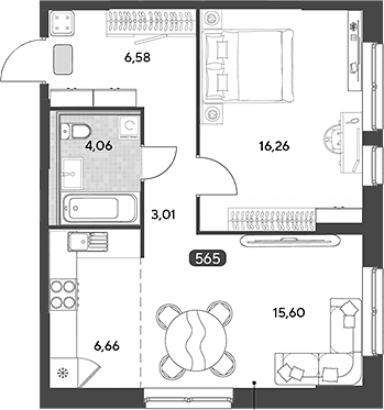 Планировка: Евродвушка 52,2 м² в ЖК «Космопарк»