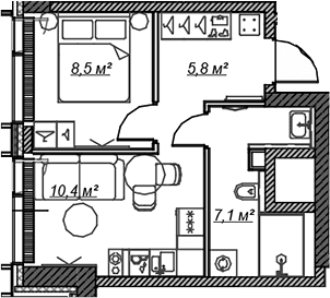 Планировка: Евродвушка 31,8 м² в ЖК «Веер»