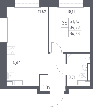 Планировка: Евродвушка 34,8 м² в ЖК «ЭкоБунино»