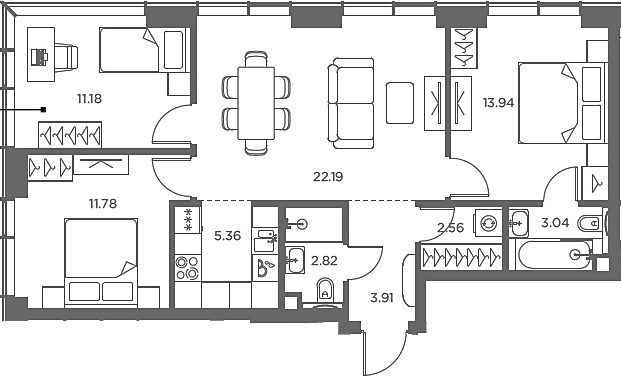 Планировка: Квартира евро-4 76,8 м² в ЖК «TATE»
