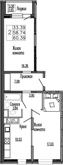 2-комнатная квартира