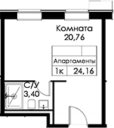 Планировка: Студия 23,4 м² в ЖК «Вольта»