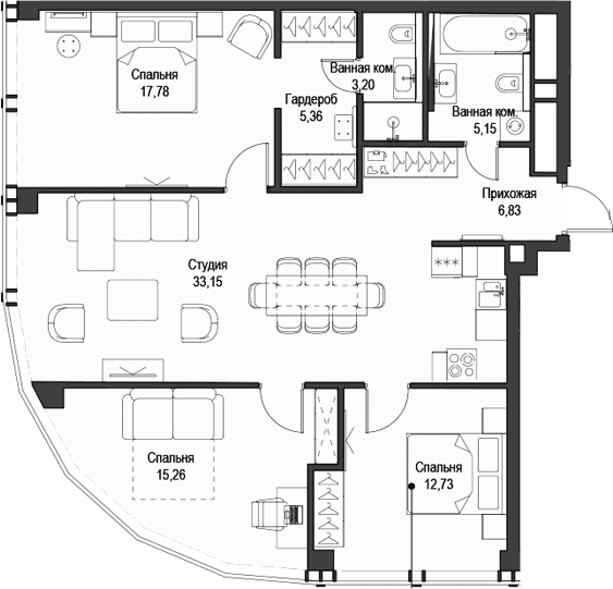 Планировка: Квартира евро-4 100,7 м² в ЖК «Феймос»