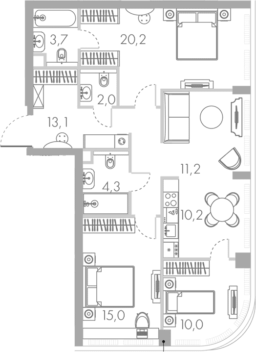 Планировка: Квартира евро-4 89,7 м² в ЖК «Ривер Парк Кутузовский»