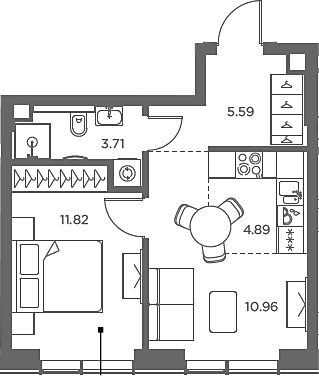 Планировка: Евродвушка 37 м² в ЖК «TATE»