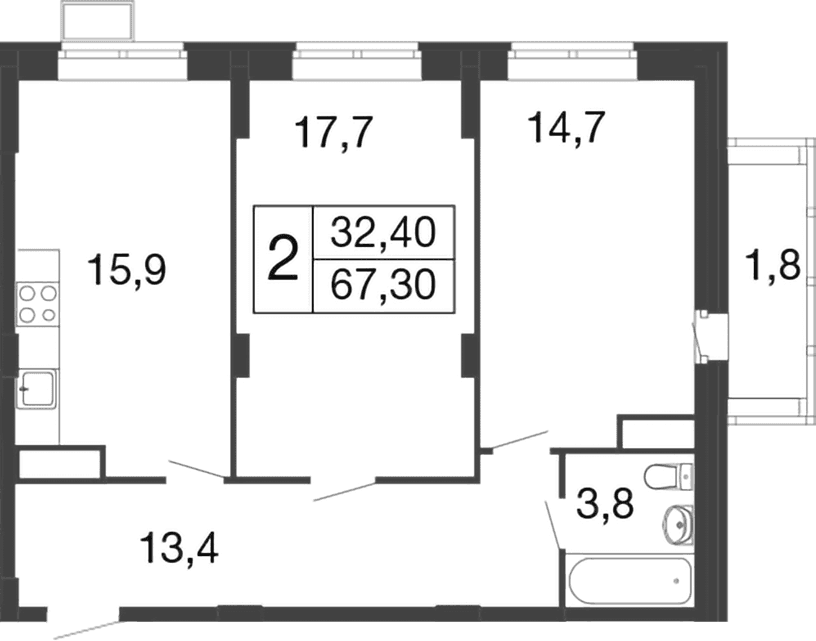 Планировка: 2-комнатная квартира 65,5 м² в ЖК «Времена года»
