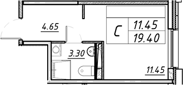 Планировка: Студия 19,4 м² в ЖК «АВЕНЮ-АПАРТ ПУЛКОВО»