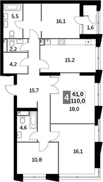 4-комнатная квартира