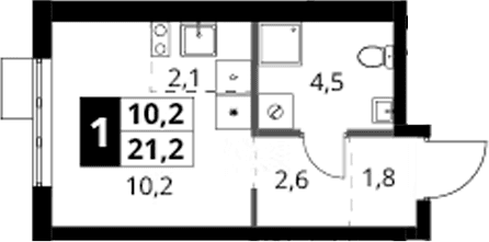 Планировка: Студия 21,2 м² в ЖК «1-й Ясеневский»