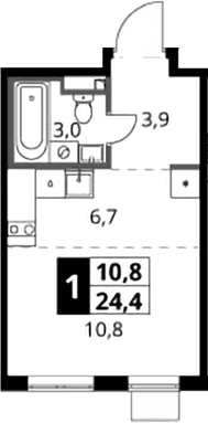 Планировка: Студия 24,4 м² в ЖК «1-й Донской»