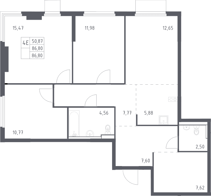 Планировка: Квартира евро-4 86,8 м² в ЖК «Пригород Лесное»