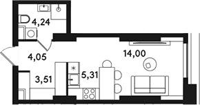 Планировка: Студия 31,1 м² в ЖК «СОЛОС»