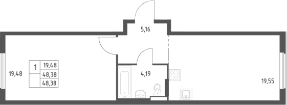 Планировка: Евродвушка 48,4 м² в ЖК «Большое Юрлово»
