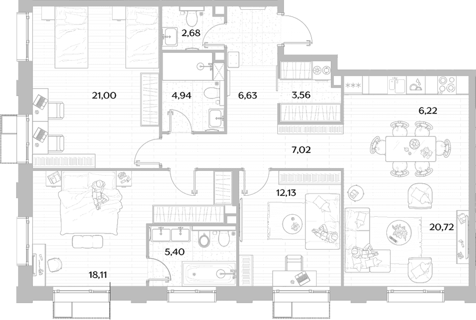 Планировка: Квартира евро-4 108,4 м² в ЖК «МЫС»