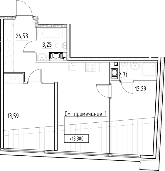 Планировка: 2-комнатная квартира 58,4 м² в ЖК «Нигилист»