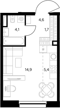 Планировка: Студия 30,8 м² в ЖК «Адмирал»