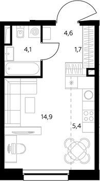 Планировка: Студия 30,8 м² в ЖК «Адмирал»