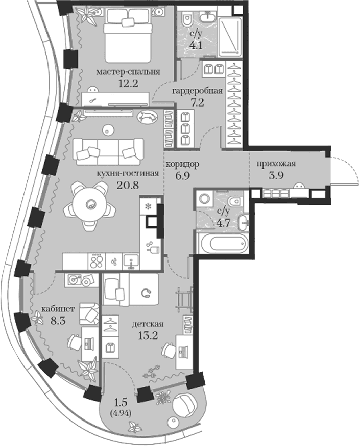 3-комнатная квартира