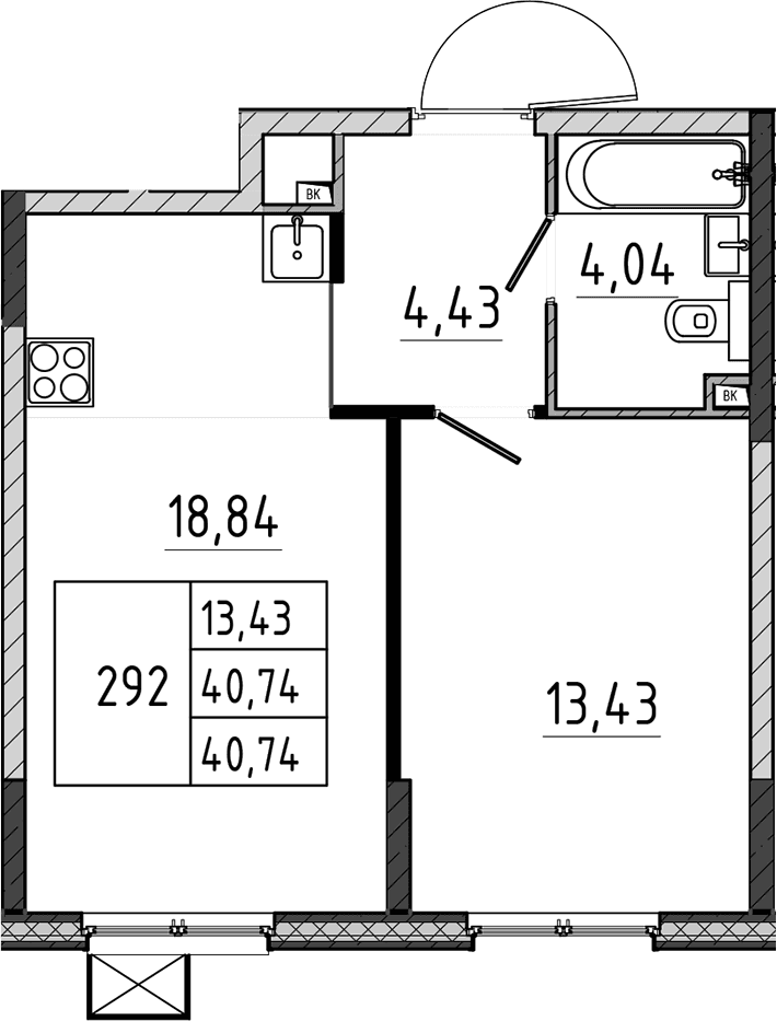 Планировка: Евродвушка 40,7 м² в ЖК «Поварово-Молодежный-2»