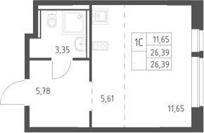 Планировка: Студия 26,4 м² в ЖК «Егорово парк»