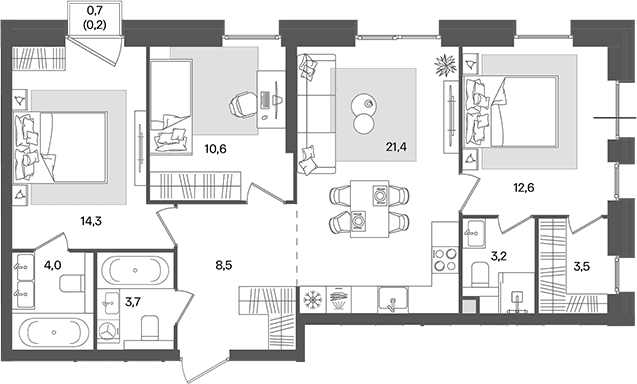 Планировка: Квартира евро-4 81,8 м² в ЖК «Пейв»