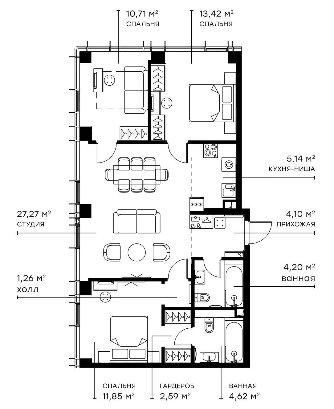 Планировка: Квартира евро-4 86,2 м² в ЖК «Симфония 34»