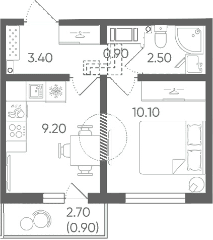 Планировка: 1-комнатная квартира 26,1 м² в ЖК «Цветной город»